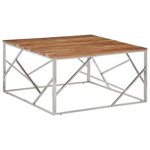  Coffee Table Silver Stainless Steel and Solid Wood Acacia A949-349959