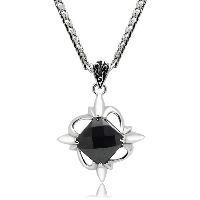 TK560 - High polished (no plating) Stainless Steel Chain Pendant with Synthetic Onyx in Jet A874-TK560