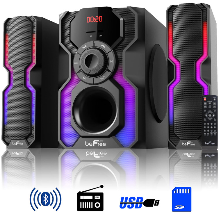 beFree Sound 2.1 Channel Bluetooth Multimedia Wired Speaker Shelf Stereo System with Reactive LED L D970-BFS-A102