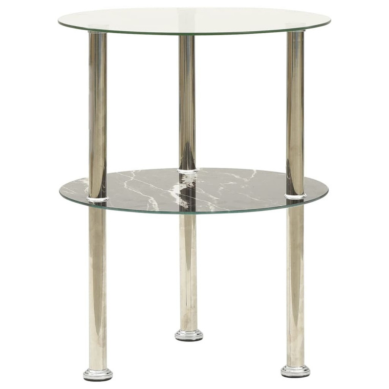  2-Tier Side Table Transparent & Black Marble 15" Tempered Glass A949-322789