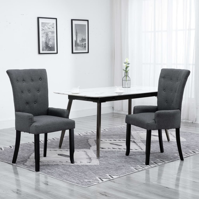  Dining Chairs with Armrests 2 pcs Dark Gray Fabric A949-276908