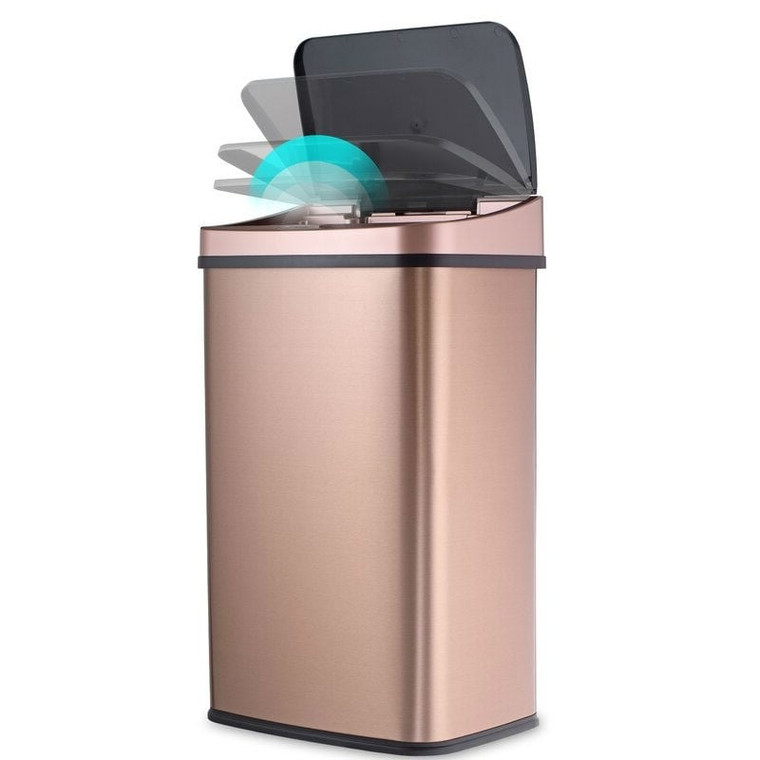 Gold Copper 13-Gallon Stainless Steel Kitchen Trash Can with Motion Sensor Lid Q280-GTGC42183974