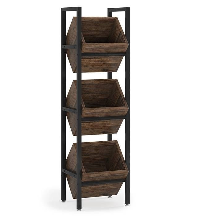 Rustic Farmhouse Industrial 3 Bin 36 Bottle Wine Rack Storage Display Shelf Q280-INWRST892831