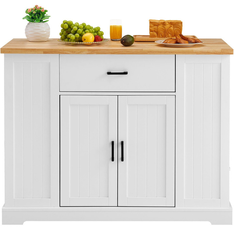 Kitchen Island Cart, 46" Wood Top Breakfast Bar with Storage Cabinet, Farmhouse Kitchen Table with  E415-BFBGDKYDCFBS8BJFXV0