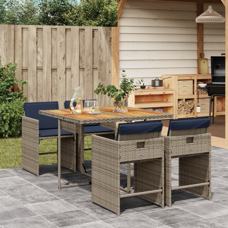  5 Piece Garden Dining Set with Cushions Grey Poly Rattan A949-3277852