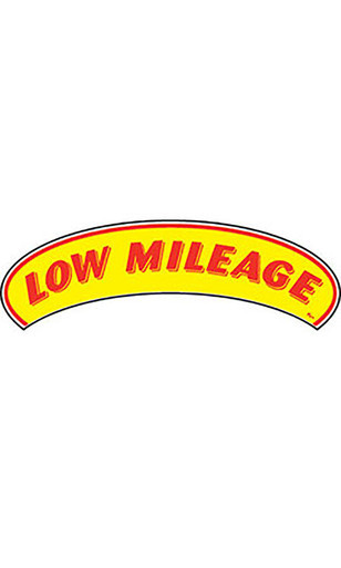 Arch Windshield Slogan Sticker - Red/Yellow - "Low Mileage"zoom