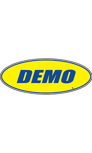 Oval Windshield Slogan Sticker - Blue/Yellow - "Demo"zoom