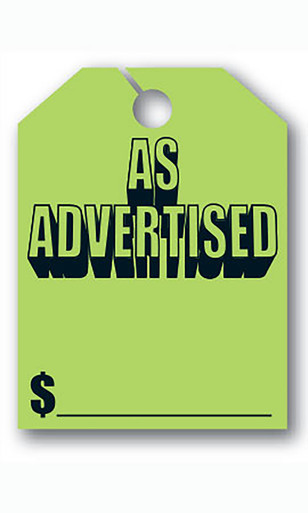 Mirror Hang Tags - Fluorescent Green - "As Advertised"zoom