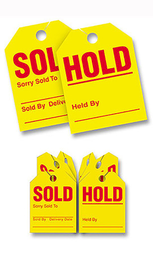 Mirror Hang Tags - Red/Yellow - "Hold Sold"zoom