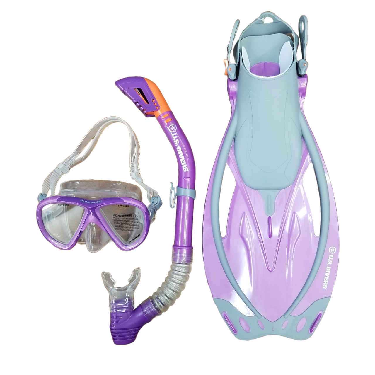 U.S. Divers Women's Pro Snorkel Set - Purple/Grey - M4.5- 8.5  /  W5-9.5