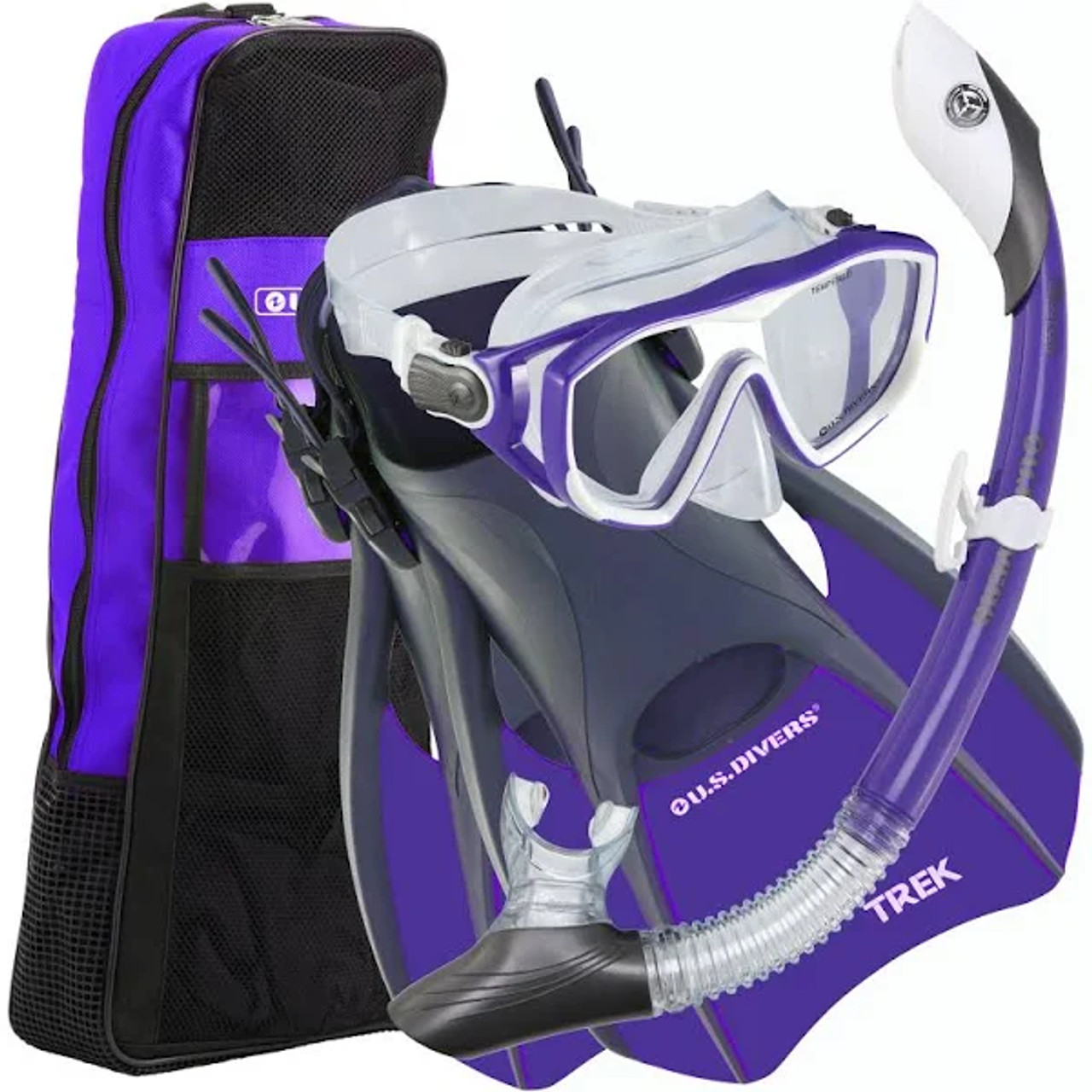 U.S. Divers Adult Pro LX Submersible Snorkel Set - Purple/White - M4-7 / W5-8