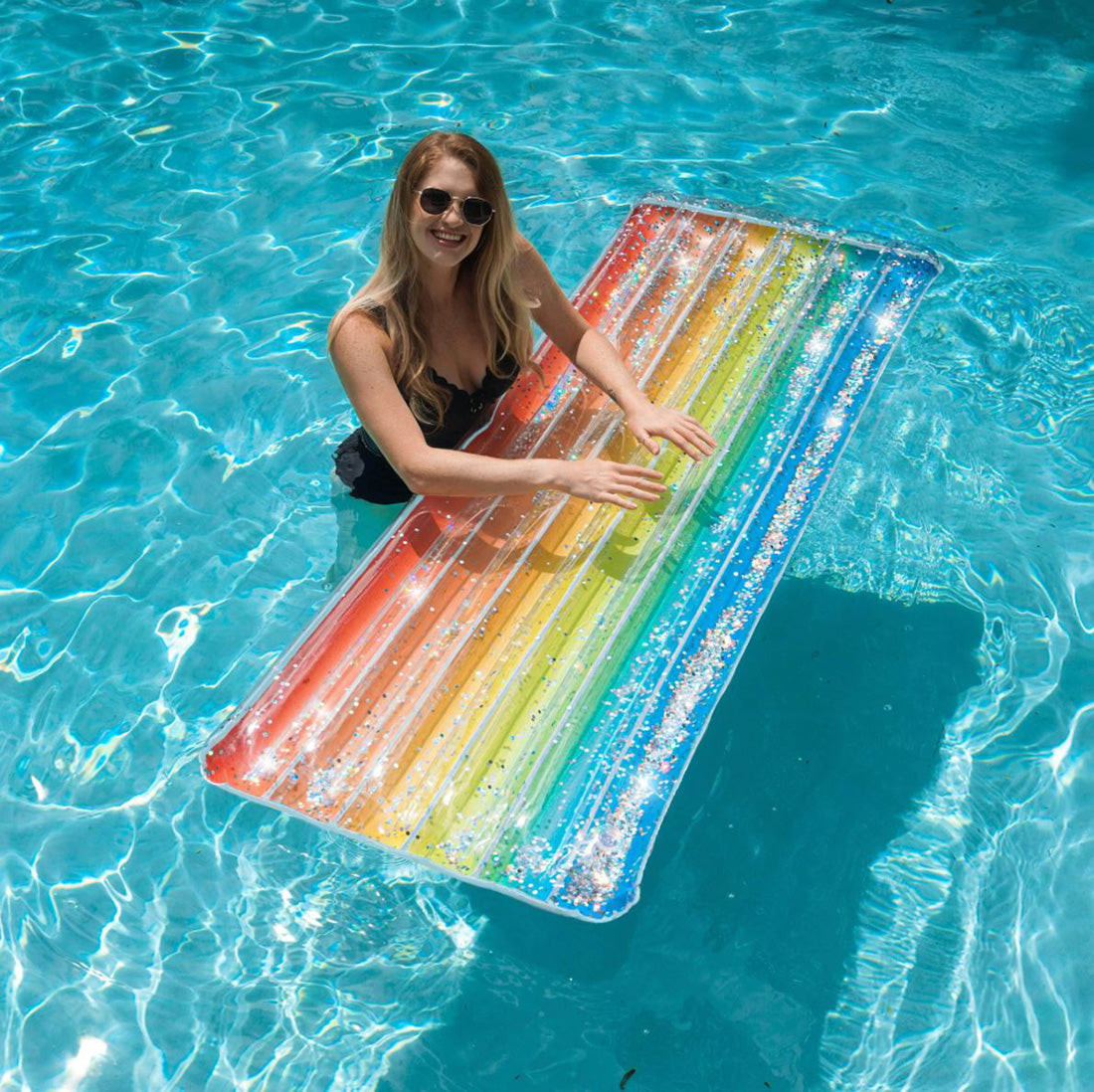 PoolCandy Rainbow Collection Deluxe Glitter Pool Raft - Ombre - 74in