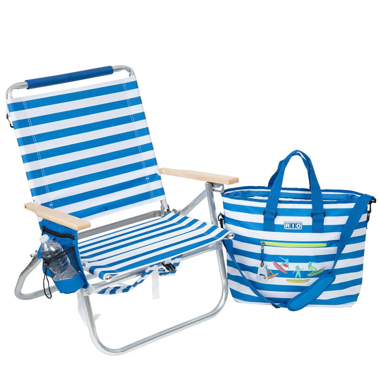 Rio 3 Position Aluminum Backpack Chair with Removeable Tote - Blue White Stripe
