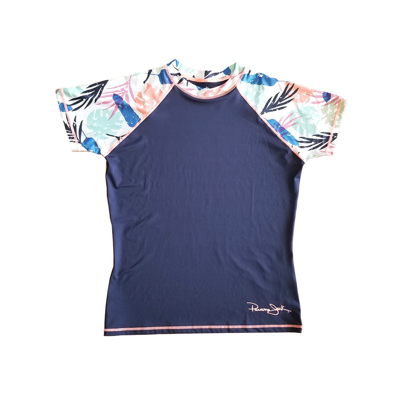 Panama Jack Ladies' Loose Fit Short Sleeve Rashguard - Navy/Havana