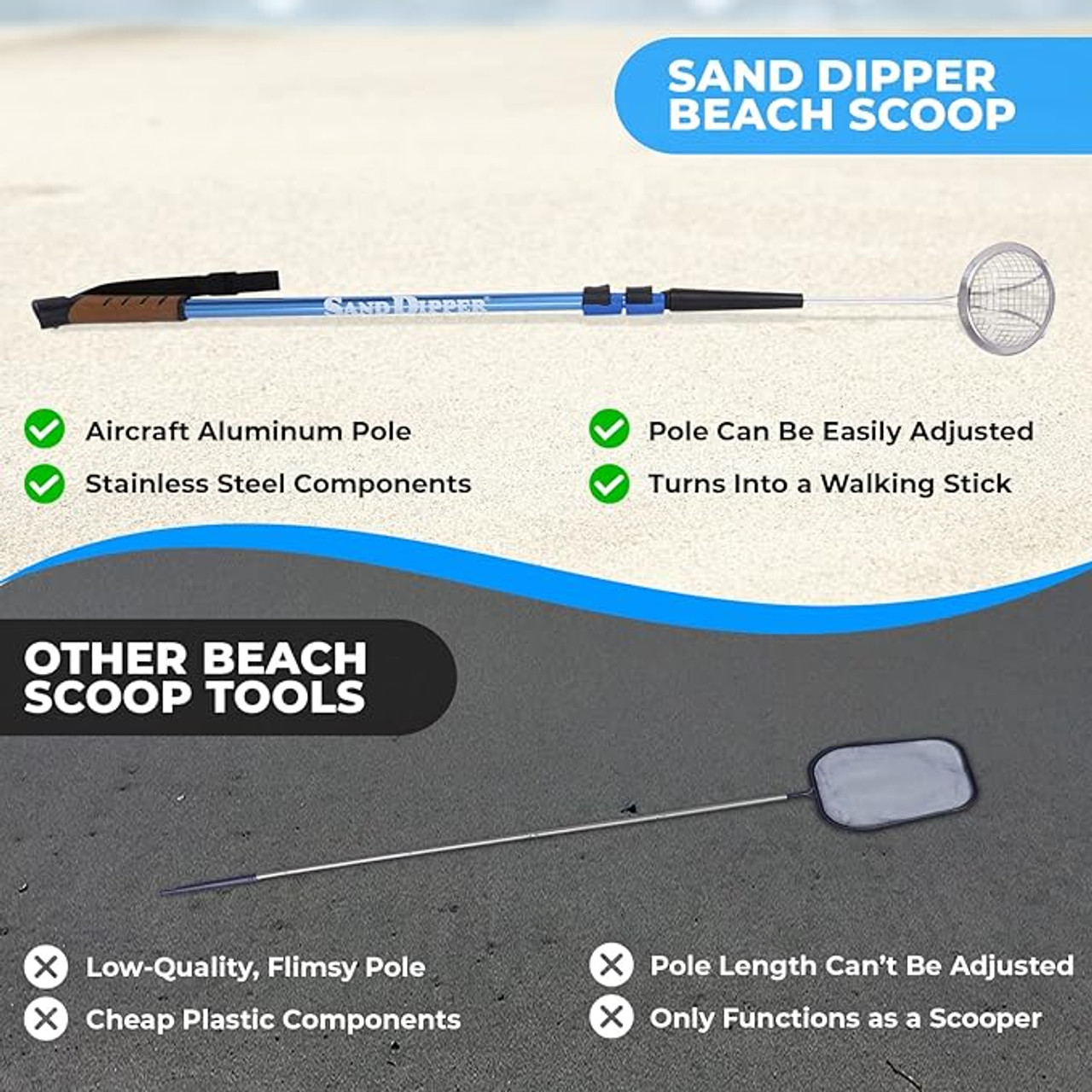 Sand Dipper Fully Adjustable Beach Combing Pole Sand Dipper Fully Adjustable Beach Combing Pole