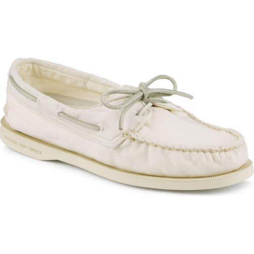 Sperry Women's Authentic Original Washed Canvas 2-Eye Boat Shoe - Ivory