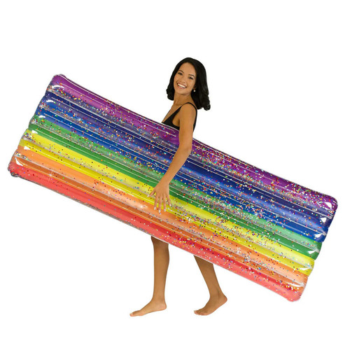PoolCandy Glitter Collection Rainbow Ombre Deluxe Pool Raft - 74in