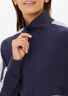 THE UPSIDE women's navy blue Margot Zip Jacket is made from soft suiting lenzing viscose. The slim fit, zip front jacket feature functional welt pockets at the front and a ribbed neckline, hem and cuffs.