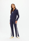 THE UPSIDE women's navy blue Margot Zip Jacket is made from soft suiting lenzing viscose. The slim fit, zip front jacket feature functional welt pockets at the front and a ribbed neckline, hem and cuffs.