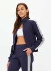 THE UPSIDE women's navy blue Margot Zip Jacket is made from soft suiting lenzing viscose. The slim fit, zip front jacket feature functional welt pockets at the front and a ribbed neckline, hem and cuffs.
