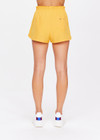 THE UPSIDE women's yellow Dunes Era Short is made from recycled fabric for a quick drying and 4 way stretch effect, with an internal mesh brief. The run short features an elasticated waistband and side seam pockets along with a back patch pocket. Designed for running.
