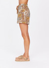 THE UPSIDE women's neutral paisley print Vadella Jordi Short is made from organic cotton.The shorts are a relaxed and lightweight fit while featuring an adjustable waistband with a drawcord and side seam pockets. Designed for recovery and relaxation.