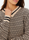 THE UPSIDE women's neutral abstract print Castilla Millie Knit Sweater is made with an organic cotton blend knit jacquard. This relaxed knitted sweater features a high neckline with striped rib. Designed for everyday wear.