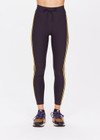 THE UPSIDE women's black Beaufort 25 inch Midi Pant is made from recycled soft peached fabrication with a brushed handfeel for a breathable and quick drying effect. The mid rise pant features an elasticated drawcord for the perfect fit and yellow stripes down the side for style. Designed for the gym and running.