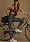 THE UPSIDE women's navy patterned Cavallo 28 inch Pant is made from recycled super soft fabric. The 28 inch mid-rise legging features mini geometric prints. Designed for yoga, pilates and barre.