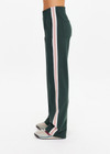 THE UPSIDE women's dark green Monte wide leg, high waisted trackpant features an elastic waistband, side stripes, and front and back pockets.