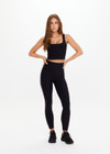 THE UPSIDE women's black Saloon 25 inch high midi legging, made from recycled soft peached, features an embroidered western inspired stitch in cream down sides and breathable, quick drying and soft fabric.