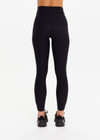 THE UPSIDE women's black Saloon 25 inch high midi legging, made from recycled soft peached, features an embroidered western inspired stitch in cream down sides and breathable, quick drying and soft fabric.