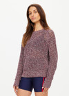 THE UPSIDE women's red Sirena Open Knit Sweater is made from organic cotton. The relaxed fit sweater features ribbed neck and cuffs. Designed for lifestyle wear.
