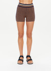 THE UPSIDE women's geometric Crossroad 3 inch Knit Short is made from organic cotton and features contrast stripes down the side and a soft elastic waistband.