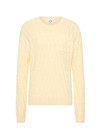THE UPSIDE women's butter yellow Boo Cable Knit Sweater is made with organic cotton and features a patch pocket at chest and ribbed cuff, neck, and hem.