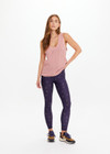 THE UPSIDE women's dusty pink Glory Wales Knit Tank Top is made from organic cotton and is designed for a basketball tank shape with a ribbed neckline.