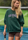 THE UPSIDE women's dark green Alumni Coolum Crew Neck Sweater is made from organic cotton and feature small side splits, front zip pocket and side pockets.
