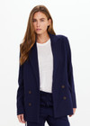THE UPSIDE women's navy Double Breasted Blazer is made from lenzing viscose. The women regular fit blazer features flap pockets and leopard printed lining.