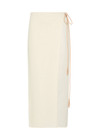 THE UPSIDE women's cream Beach Serenade Wrap Sarong is made from cotton. The beach sarong skirt features vegan leather braided belt. Designed for layering and travel.