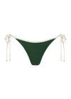 THE UPSIDE women's green Sunbathing in Capri Tie Pant is made from recycled fabric. The tie side bikini bottom features contrast cream tie. Designed for swim.