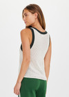 THE UPSIDE women's cream Dusty Ray Knit Tank is made from organic cotton. The open knit tank features ribbed neckline and armholes. Designed for comfort.