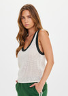 THE UPSIDE women's cream Dusty Ray Knit Tank is made from organic cotton. The open knit tank features ribbed neckline and armholes. Designed for comfort.