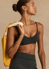THE UPSIDE women's jacquard pinstripe Zenith Ballet Bra features is a low coverage sports bra with soft support and elastic adjustable straps. Perfect for pilates & yoga.