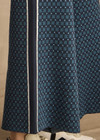 THE UPSIDE women's blue organic cotton Lumiere Dillon Knit Pant is designed for a relaxed fit and features a soft elasticated waist in a geometric star design. Made for lifestyle.