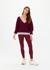 THE UPSIDE women's merlot organic cotton Josette V Neck Knit Sweater is a regular fit and features striped neckline in mint and white. Made for lifestyle.