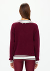 THE UPSIDE women's merlot organic cotton Josette V Neck Knit Sweater is a regular fit and features striped neckline in mint and white. Made for lifestyle.