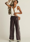 THE UPSIDE women's brown recycled fabric Vegan Leather Twilight Pant features an elasticated waistband with contrast white binds down the side. The perfect addition to your everyday wardrobe.