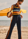 THE UPSIDE women's multicoloured stripe organic cotton Nelson Knit Crop Vest. Perfect for layering and everyday wear.