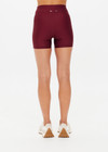 THE UPSIDE women's merlot Oxford 4 Inch Spin Short features an elastic drawcord through waist with mint side seam stripes. Made for yoga & pilates.
