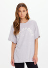 THE UPSIDE women's grey organic cotton Sammi Tee is designed for an oversized fit and features a printed horseshoe logo in cream at the front. The perfect everyday piece.